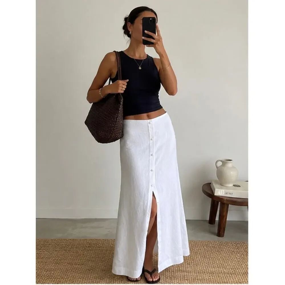 reformation andi linen skirt in white US2